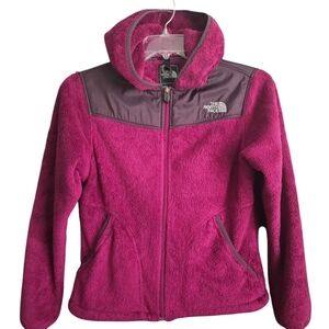 The North Face Sz Small Fuchsia Fleece Hooded Womens Full Zip Soft Cozy Outdoor
